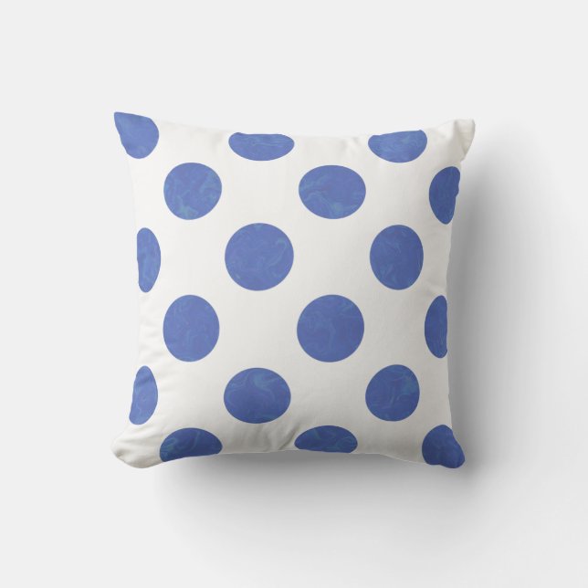 Modern Large Blue Polka Dot Throw Pillow (Front)
