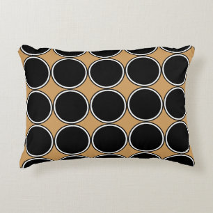 Modern Large Circles Motif Black White With Tan Decorative Cushion