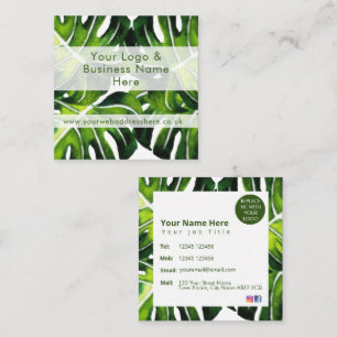 Modern large green palm leaf design square business card