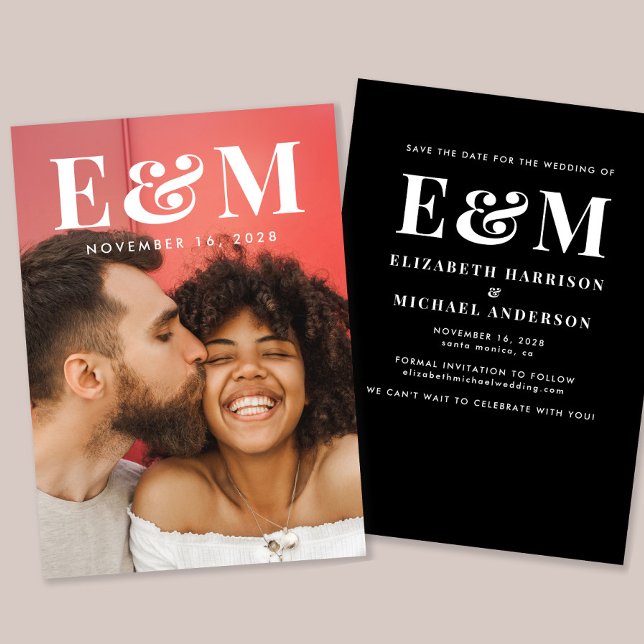 Modern Large Monogram Initials Photo Save The Date (Creator Uploaded)