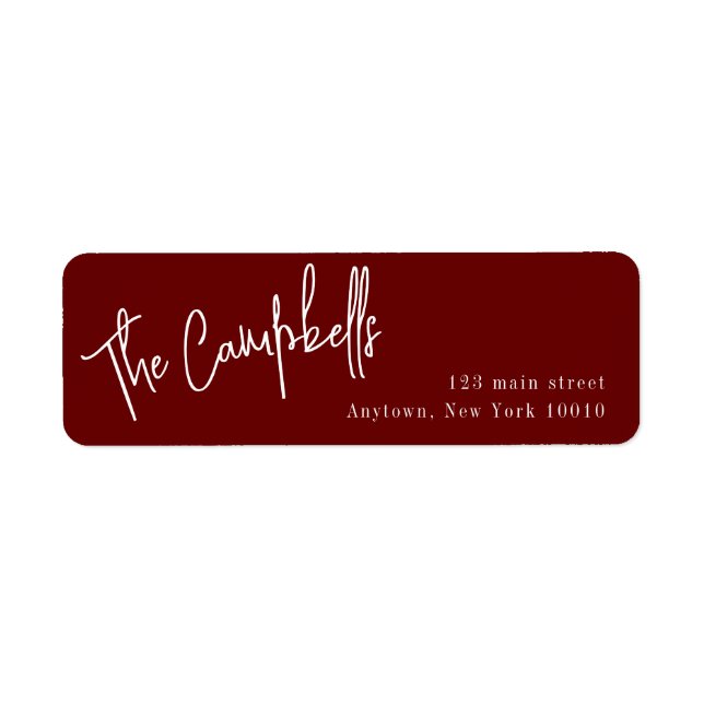 Modern Large Print Burgundy Return Address Label (Front)
