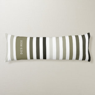 Modern Large Stripes and Name in Dried Herb Green Body Cushion