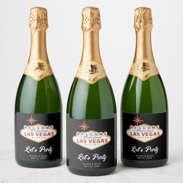 Modern Las Vegas Wedding Sparkling Wine Label (Bottles)