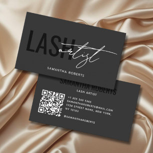 Modern lash artist QR Code grey black Business Card