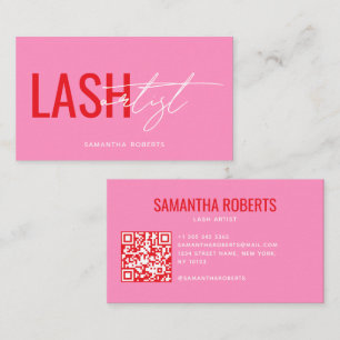 Modern lash artist QR Code pink Business Card