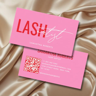 Modern lash artist QR Code pink Business Card