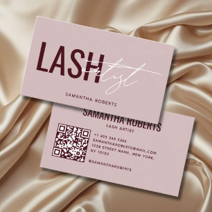 Modern lash artist QR Code pink red Business Card