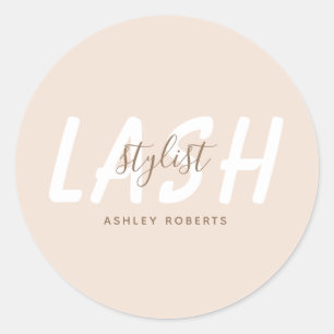 Modern lash stylist light blush classic round sticker