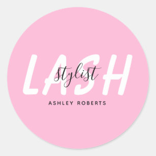Modern lash stylist pink classic round sticker
