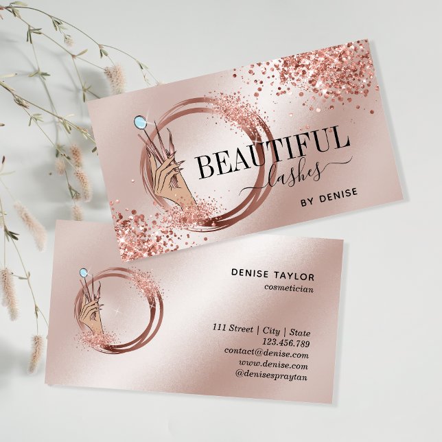  modern lash technician woman hand glittering busi business card (Creator Uploaded)