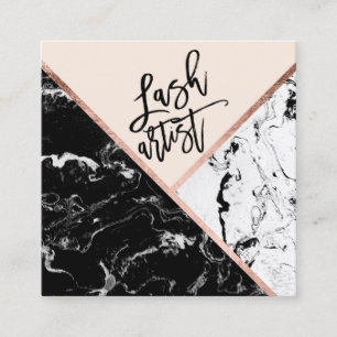Modern lash typography rose marble colour block square business card