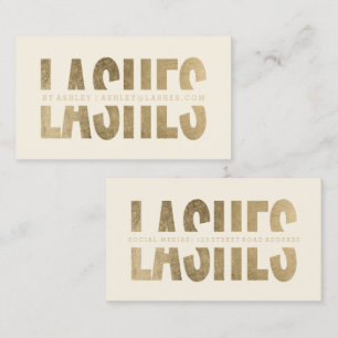 Modern lashes cut out faux gold typography ivory business card