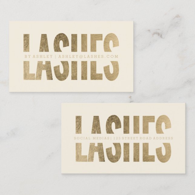 Modern lashes cut out faux gold typography ivory business card (Front/Back)