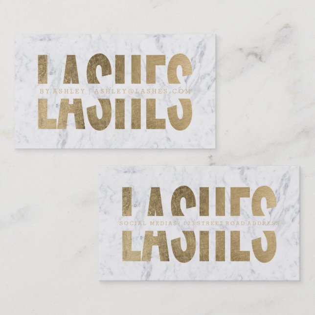 Modern lashes cut out faux gold typography marble business card (Front/Back)