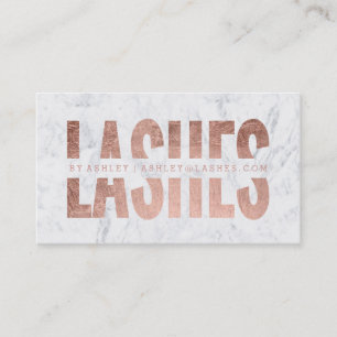 modern lashes cut out rose gold typography marble business card