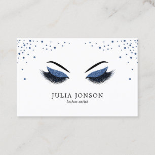 Modern Lashes with Dark Blue Glitter Makeup Artist Business Card