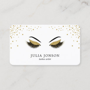 Modern Lashes with Gold Glitter Makeup Artist Business Card