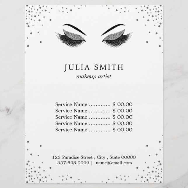 Modern Lashes with Silver Glitter Makeup Artist Flyer (Front)
