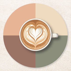 Modern Latte Art Heart Round Paper Coaster