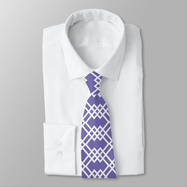 Modern Lattice Geometric Dark Periwinkle & White Tie (Tied)