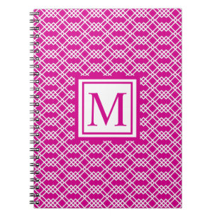 Modern Lattice Geometric Monogram Raspberry Pink Notebook