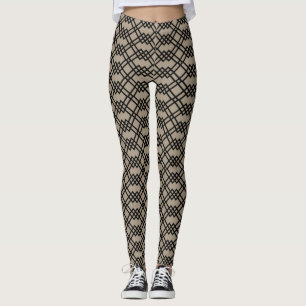 Modern Lattice Geometric Taupe & Black Leggings