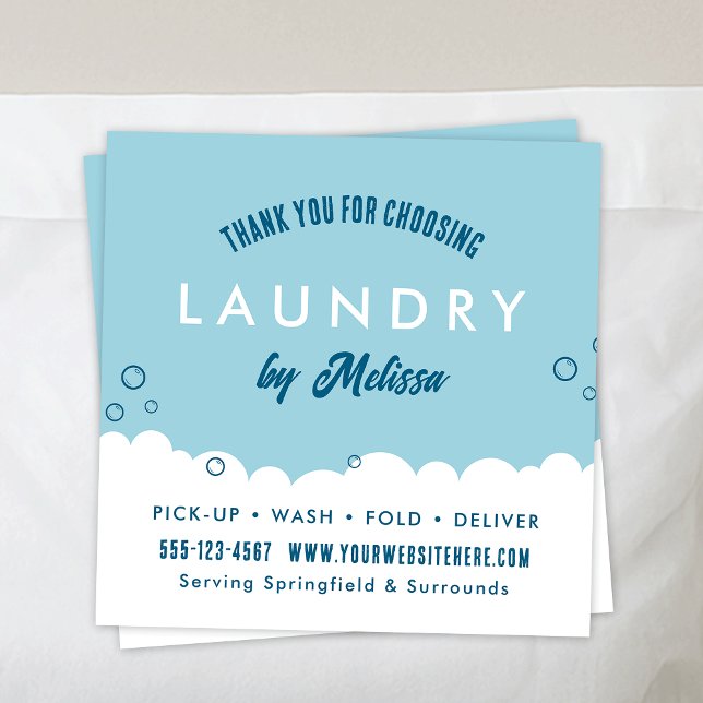 Modern Laundry Service Blue & White Thank You Card (Thank you cards with your custom business name or logo and contact details )