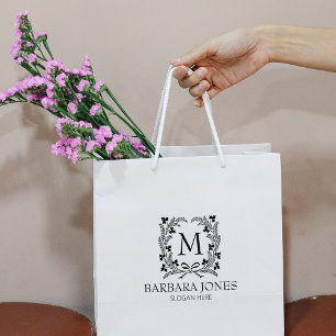 Modern Laurel Monogram, Small Business Large  Rubber Stamp