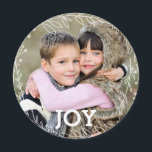 Modern Laurel Wreath Joy Christmas Photo Holiday Card<br><div class="desc">These stylish holiday photo cards feature a laurel wreath frame around your photo! For an added touch,  punch a hole in the top and connect a ribbon!  The colour on the back can be customised to any colour of your liking,  using the customisation tools.</div>