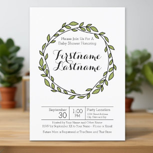 Modern Laurel Wreath Pattern Baby Shower Invitation