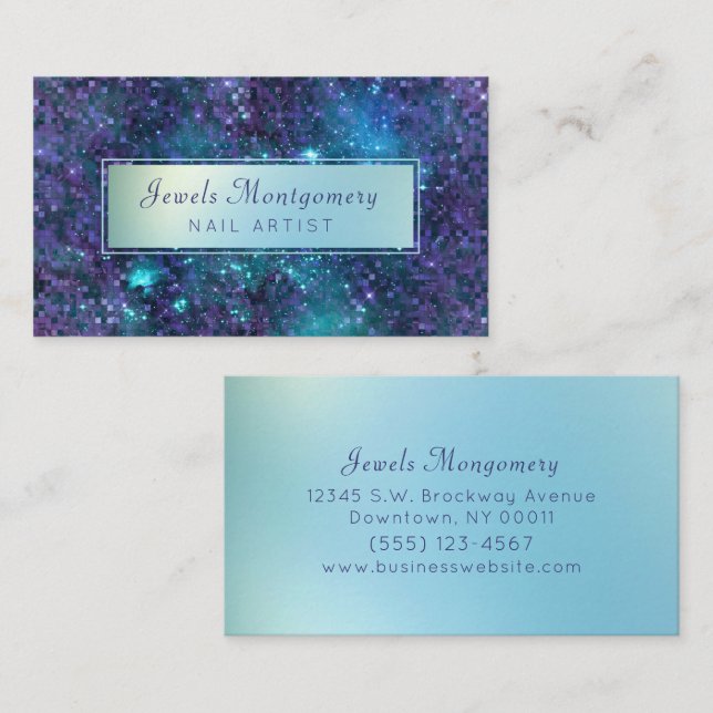 Modern Lavendar Teal Galaxy Star Business Card (Front/Back)