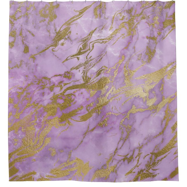 Modern Lavender and Gold Marble Shower Curtain (Front)