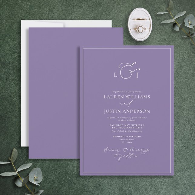 Modern Lavender Calligraphy Monogram Wedding Invit Invitation (Creator Uploaded)