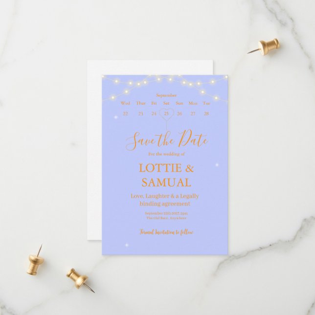 Modern Lavender fairy lights Save The Date (Front/Back In Situ)