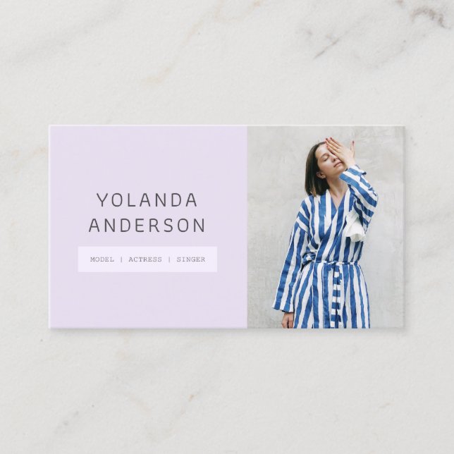 Modern lavender fashion stylist actor model photo business card (Front)