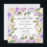 Modern Lavender Floral Elegant Wedding Save The Date<br><div class="desc">Purple floral wedding save the date card with a border of watercolor painted flowers in shades of pastel violet, lavender, lilac and ivory. This elegant non photo save the date is great for a couple who wants a save the date without pictures and is perfect for a spring or summer...</div>
