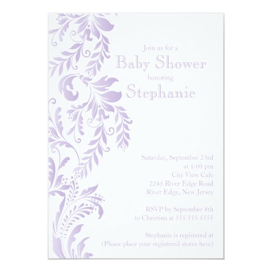 Modern Lavender Floral Leaf Girl Baby Shower Card