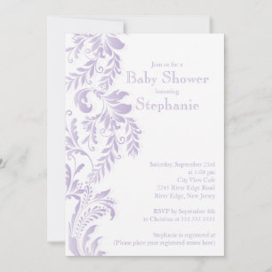 Modern Lavender Floral Leaf Girl Baby Shower Invitation