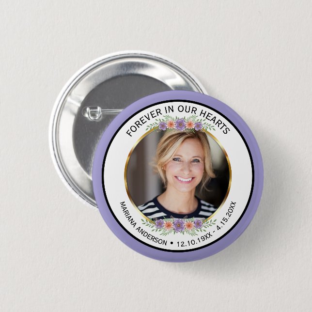 Modern Lavender Floral Memorial Photo  6 Cm Round Badge (Front & Back)