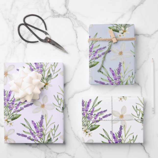 Modern Lavender floral Wedding Wrapping Paper Sheet (Front)