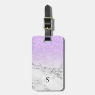Modern lavender glitter ombre white marble luggage tag