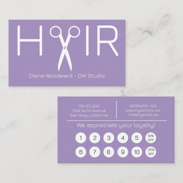 Modern Lavender Hairdresser Flat Loyalty Card (Front/Back)