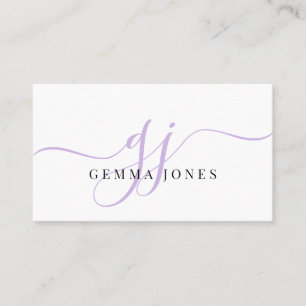 Modern Lavender Monogram Feminine Script Name Business Card