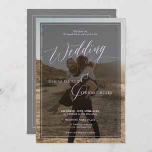 Modern lavender periwinkle wedding script 2 photos invitation