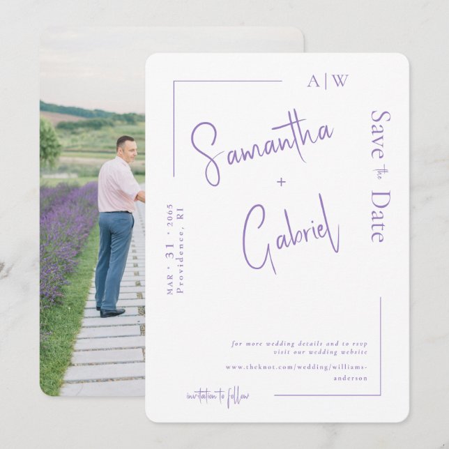 Modern Lavender Photo Wedding Save the Date II (Front/Back)