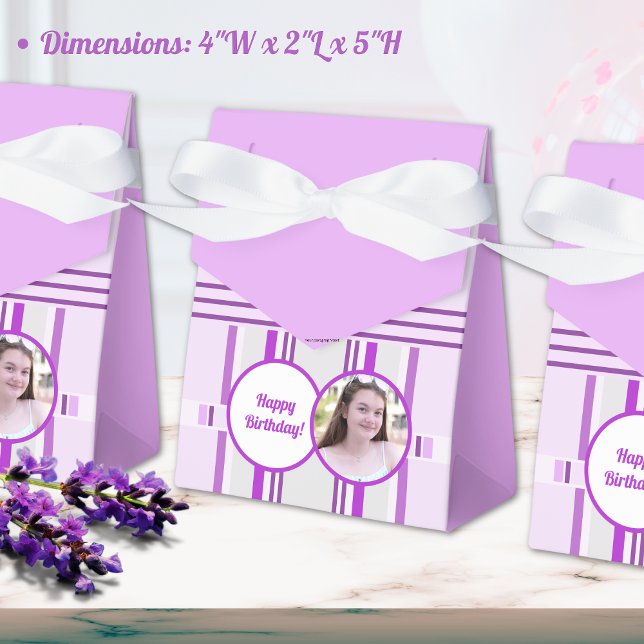 Modern Lavender Pink Pattern Stripe Photo Birthday Favour Box (Creator Uploaded)