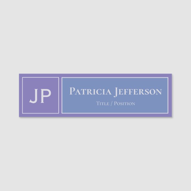 Modern Lavender Purple And Light Sky Blue Monogram Name Tag (Front)
