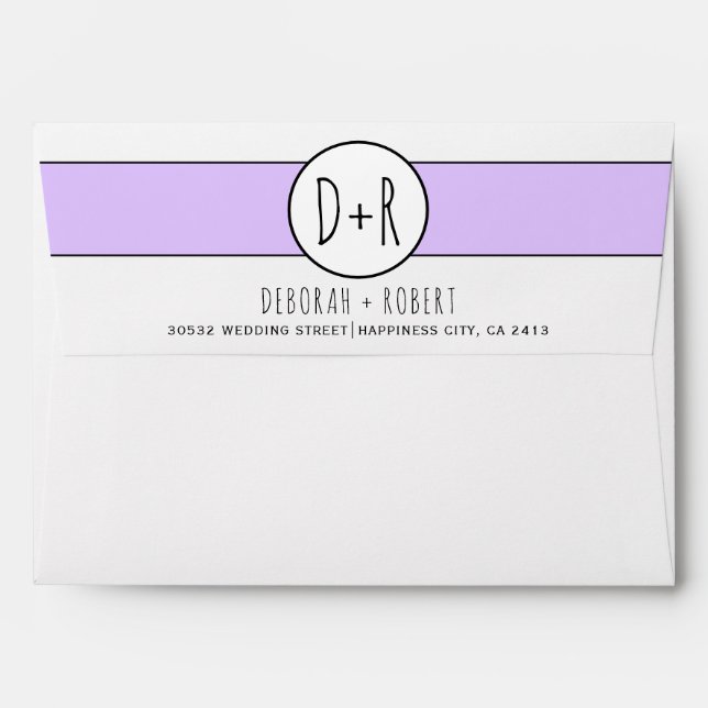 Modern lavender purple band with initials wedding envelope (Back (Top Flap))