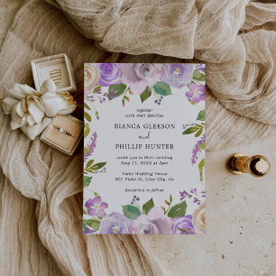 Modern Lavender Purple Floral Elegant Wedding Invitation