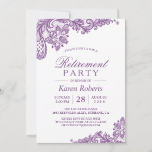 Modern Lavender Purple Lace Retirement Party Invitation